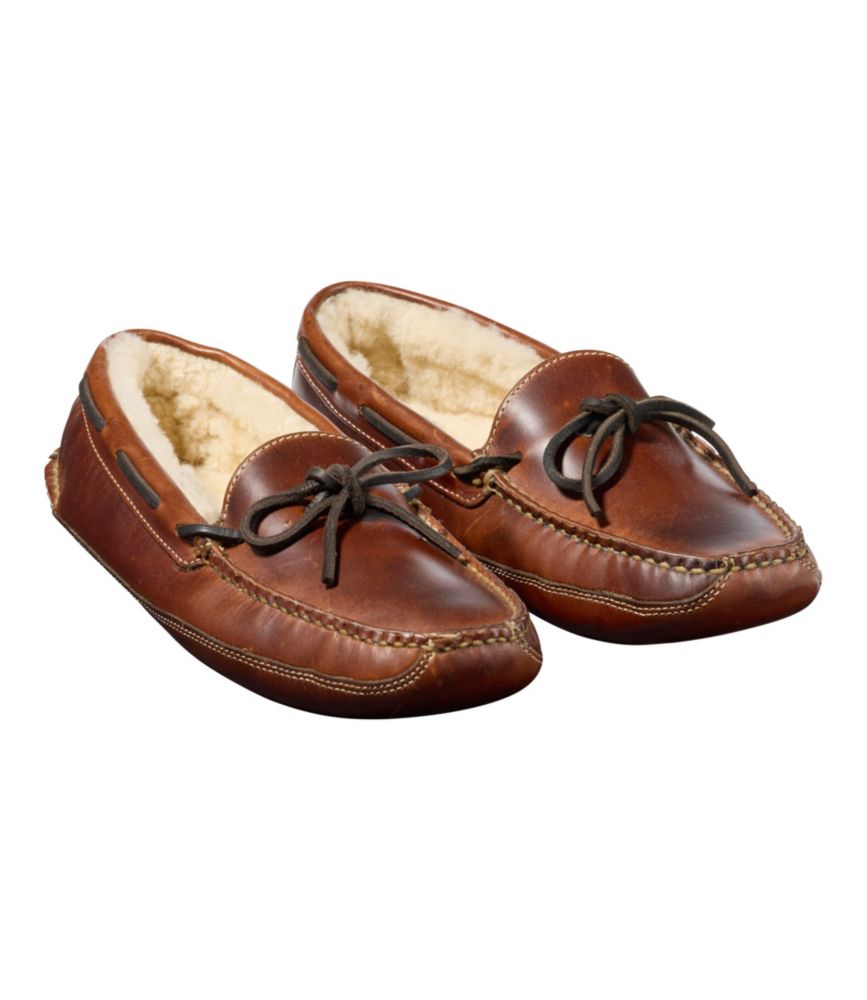 Men's Leather Double-Sole Slippers, Shearling-Lined - US 7539